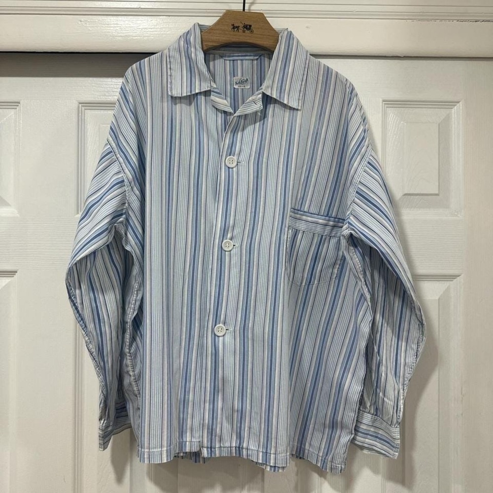 Nite Kraft Vintage 1940s Blue & white striped long sleeve button up top - Picture 7 of 8